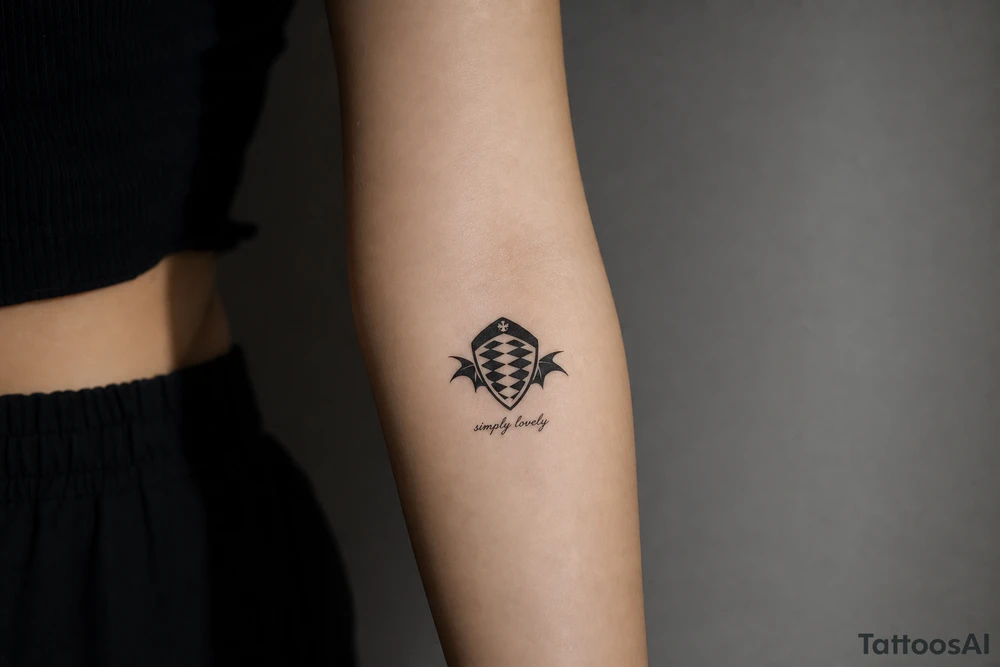 Koenigsegg ghost logo that they use as  TRIBUTE TO flying squadren and below written "simply lovely" tattoo idea