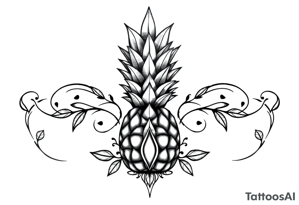 Bushy crown pineapple vagina, design to go over vagina , erotic vagina area design, anus to be at the bottom tattoo idea