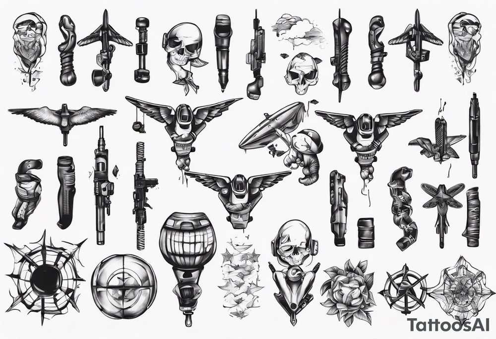 skydiving and shooting guns on the forearm tattoo idea
