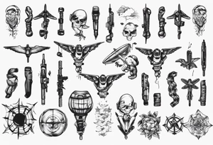 skydiving and shooting guns on the forearm tattoo idea
