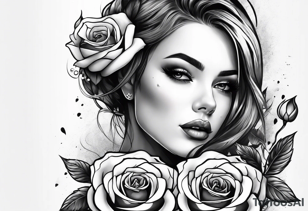 Girl with rose as head tattoo idea