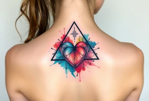 A triangle with a big heart in the center with a scientific background tattoo idea