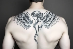 make a tatto of a female angel full body without clothes please. tattoo idea