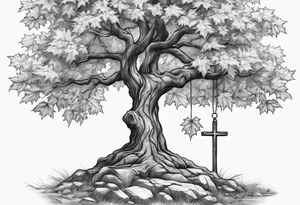 A maple tree with branches and a cross as the trunk. tattoo idea