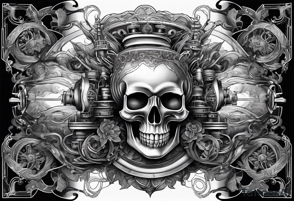 ship like design of a biomechanical brain that is burning tattoo idea