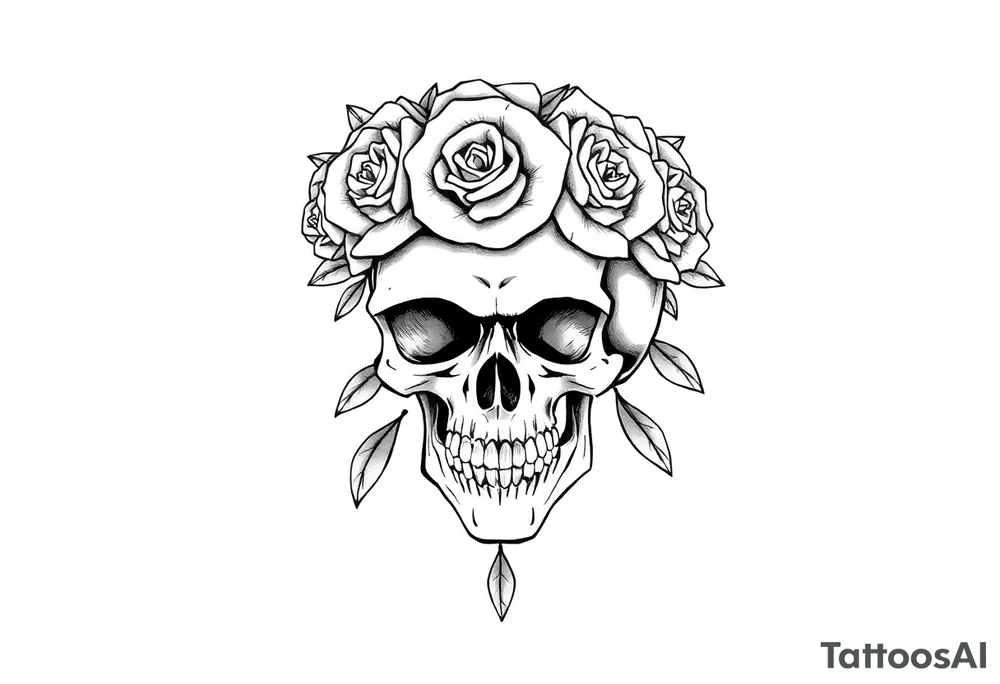 skull with crown of roses tattoo idea