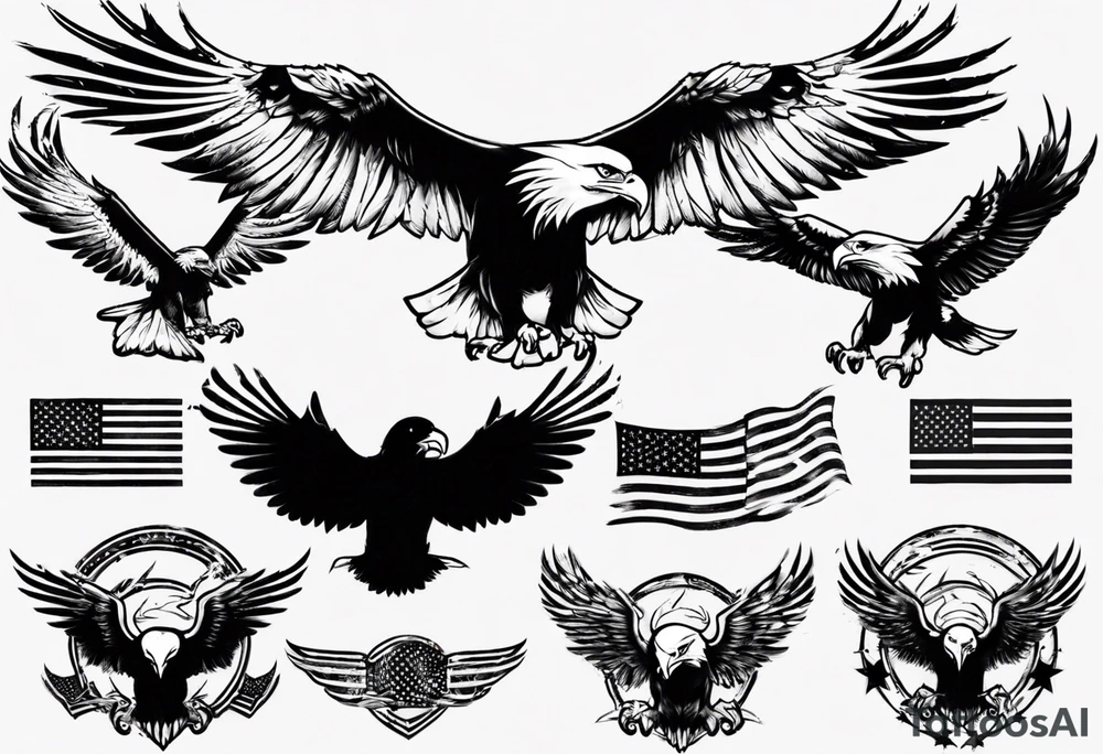 free bird eagle and American flag tattoo idea