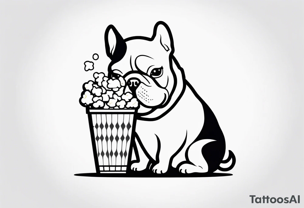 A fine line tattoo of a french bulldog eating popcorn tattoo idea