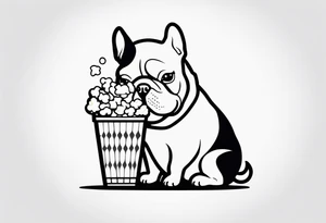 A fine line tattoo of a french bulldog eating popcorn tattoo idea