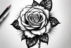 a human hand holding on to a single rose stem tattoo idea