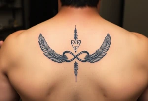 feathers and infinity symbol with words "EVEN IF" tattoo idea