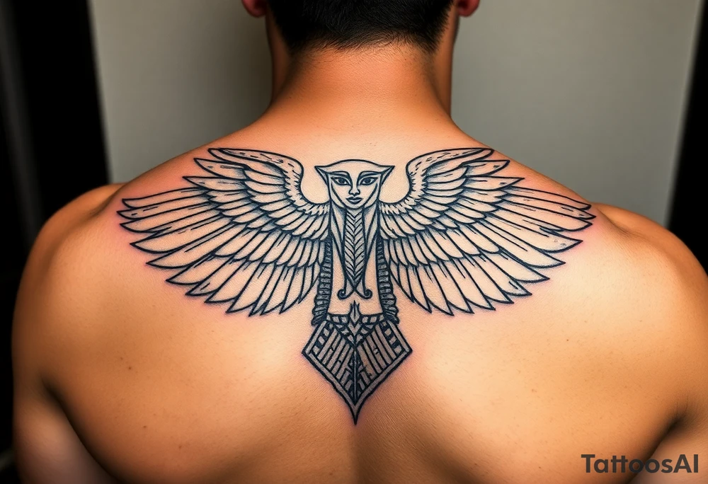 Organic Egyptian designs, no wings, more advanced patterns tattoo idea