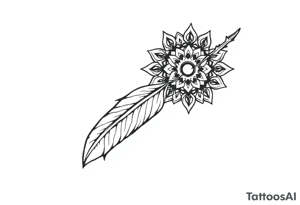 spiritual bold line feather indian mandala shaman tattoo idea