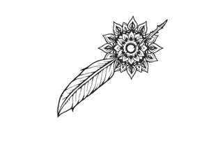 spiritual bold line feather indian mandala shaman tattoo idea
