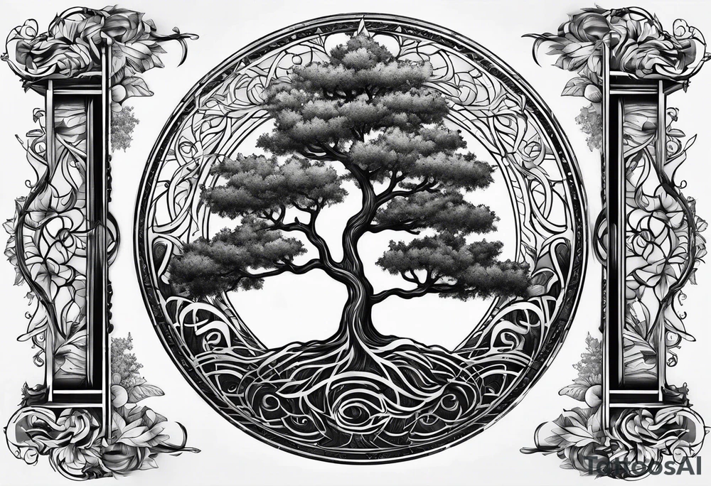 Tree and windrose tattoo idea
