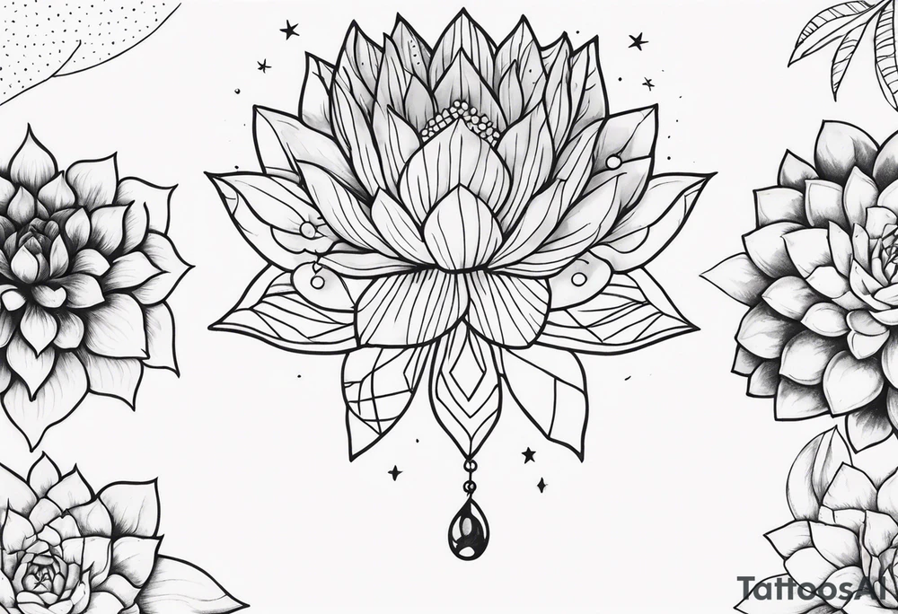 fine line with sun, stars, floral, dots, three succulents
. Sternum tattoo grey scale shading tattoo idea
