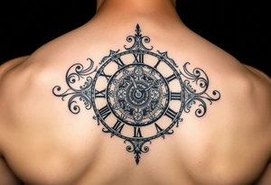 vintage roman numerals within ornate clockwork mechanism tattoo idea