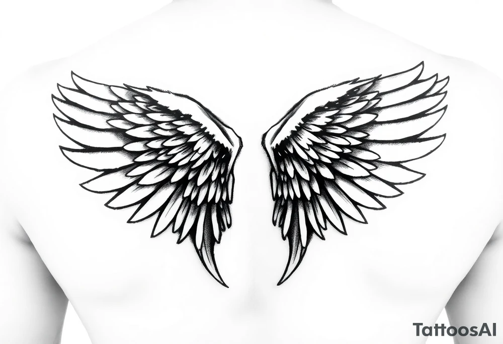 big and long angel wings tattoo idea