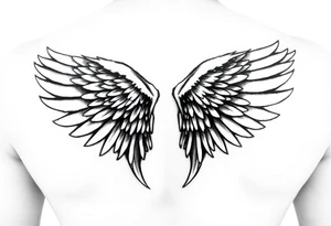 big and long angel wings tattoo idea