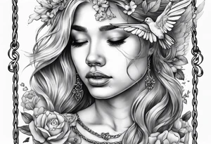 crying broken angel on swing add flowers around add hummingbird tattoo idea