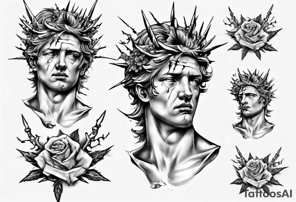 Bust of David with thorns tattoo idea