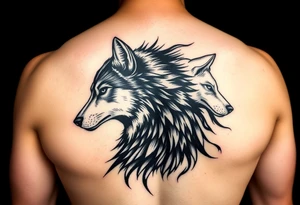 2 wolves- good and evil . Full body of wolf black wolf white wolf tattoo idea
