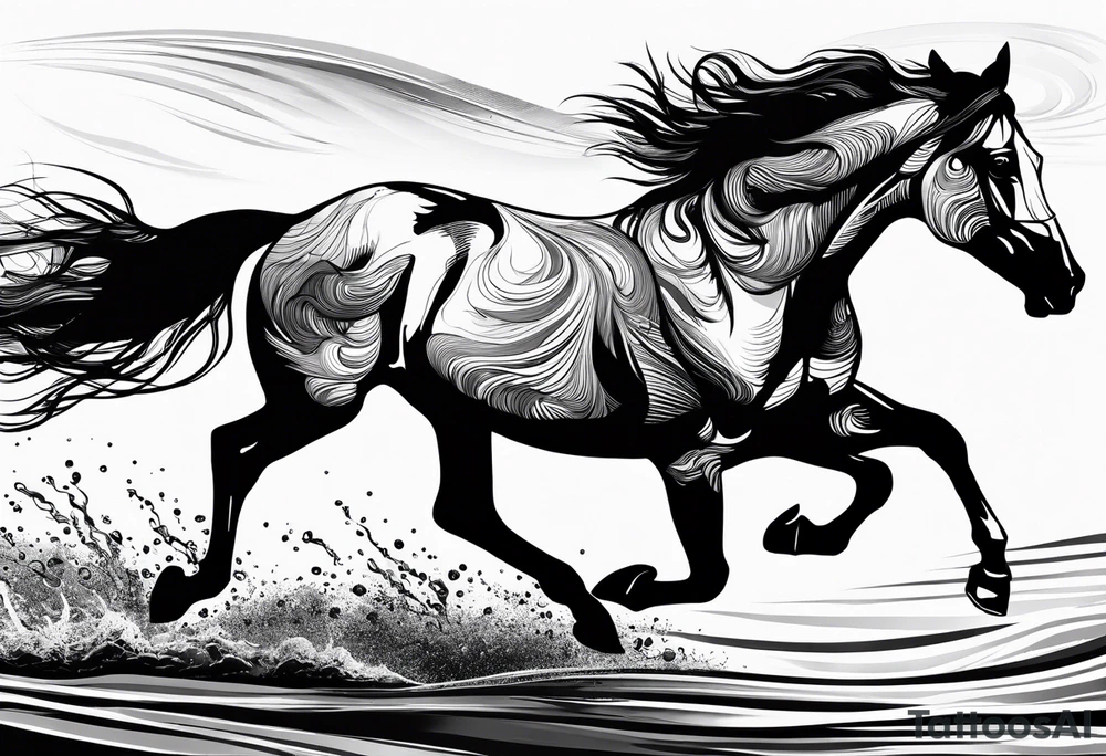 A horse galloping across wet ground tattoo idea