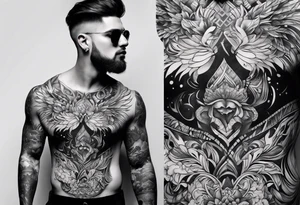 Two separate pieces one for day and one for night placed on each side of the chest on a man tattoo idea