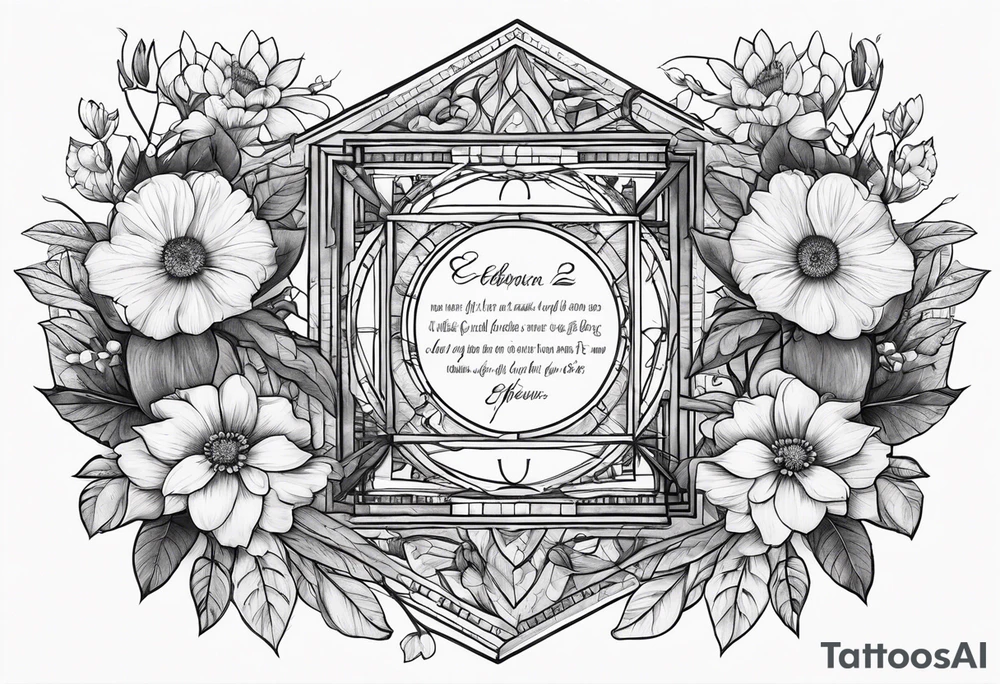 Man’s tattoo with September birth flowers and the verse Ephesians 5:25 in the middle tattoo idea