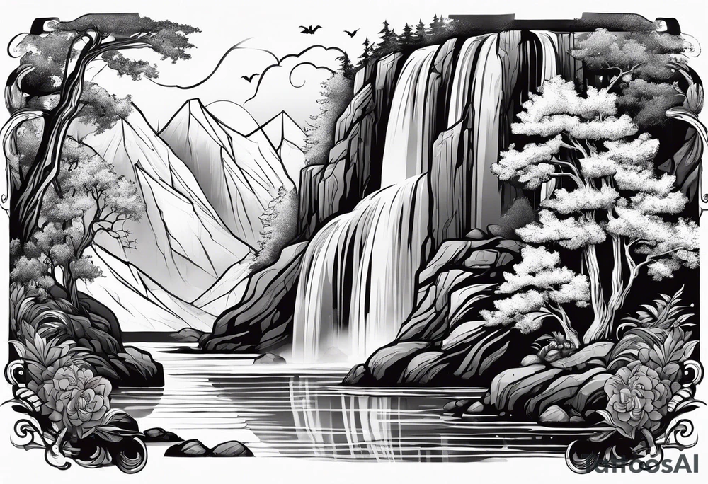Couple in front of waterfall tattoo idea