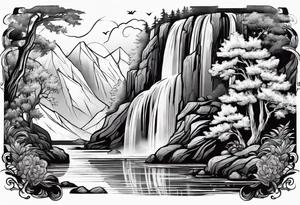 Couple in front of waterfall tattoo idea