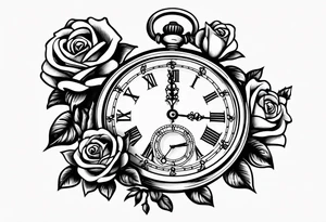Pocket watch with chain and roses tattoo idea