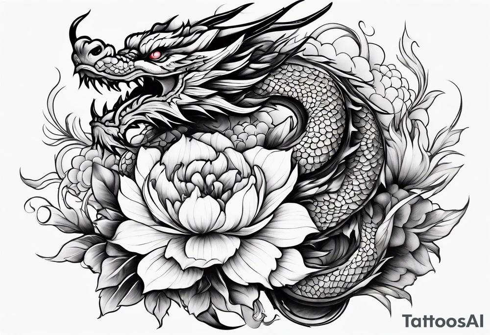 dragon flowers tattoo idea