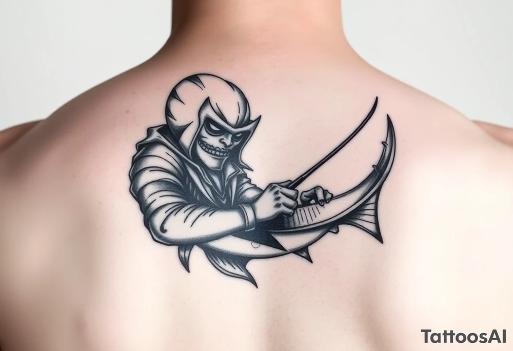 Evil black fisherman tattoo idea