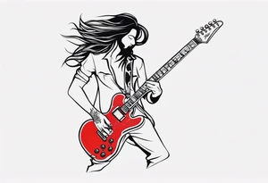 long hair rock star playing electric guitar tattoo idea