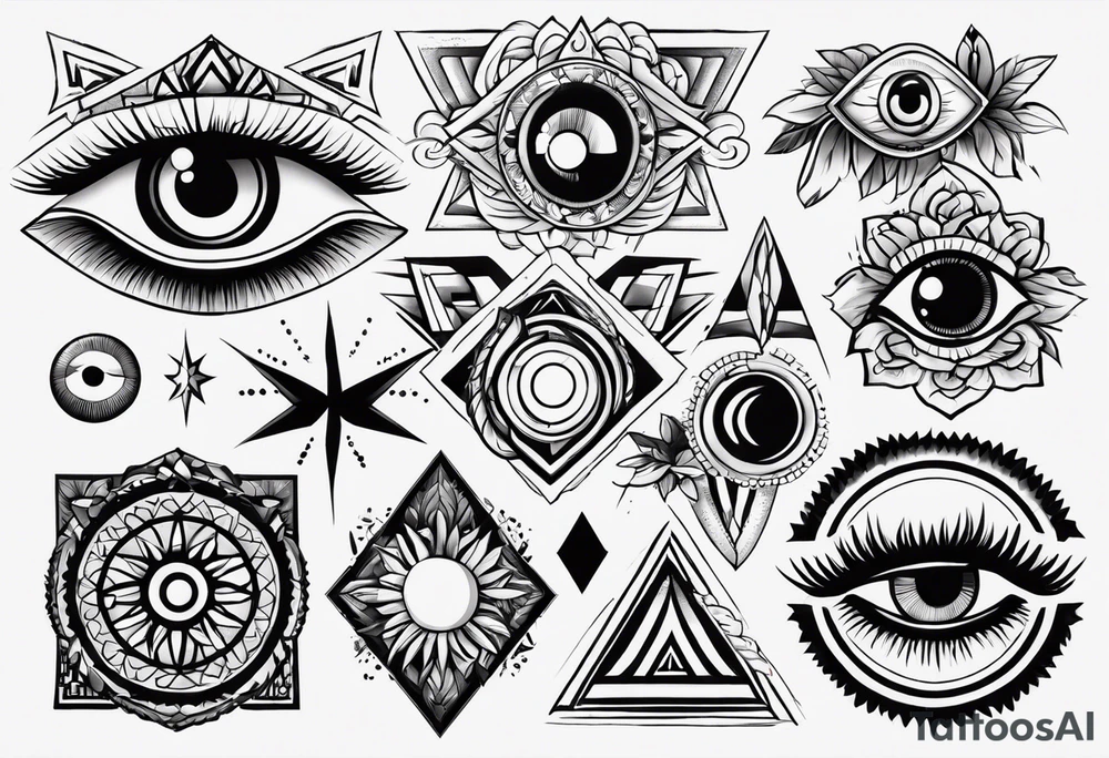 Variety of eye flash sheet tattoo idea