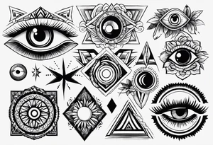 Variety of eye flash sheet tattoo idea
