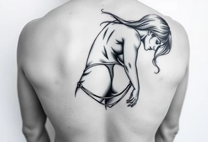 Woman bending over wearing a thong tattoo idea