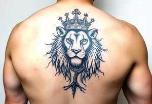 powerful majestic lion with a crown with a tree and for upper arm tattoo idea