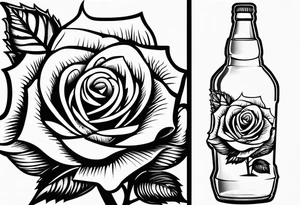 A bottle of beer and a stalk of rose in the bucket tattoo idea