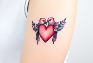 dainty sacred heart with two pink galah birds tattoo idea