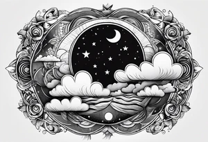 Moon phases stars clouds not black background tattoo idea