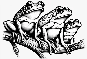 three funny frogs on a branch tattoo idea