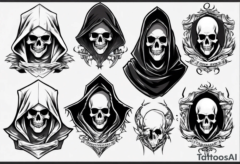 hooded reaper upper body, no skull tattoo idea