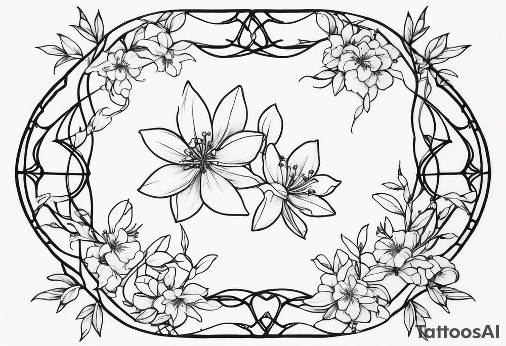 Shoulder and collarbone tattoo of a vibe of night-blooming Jasmine. The tattoo should have a spider web on the branches tattoo idea
