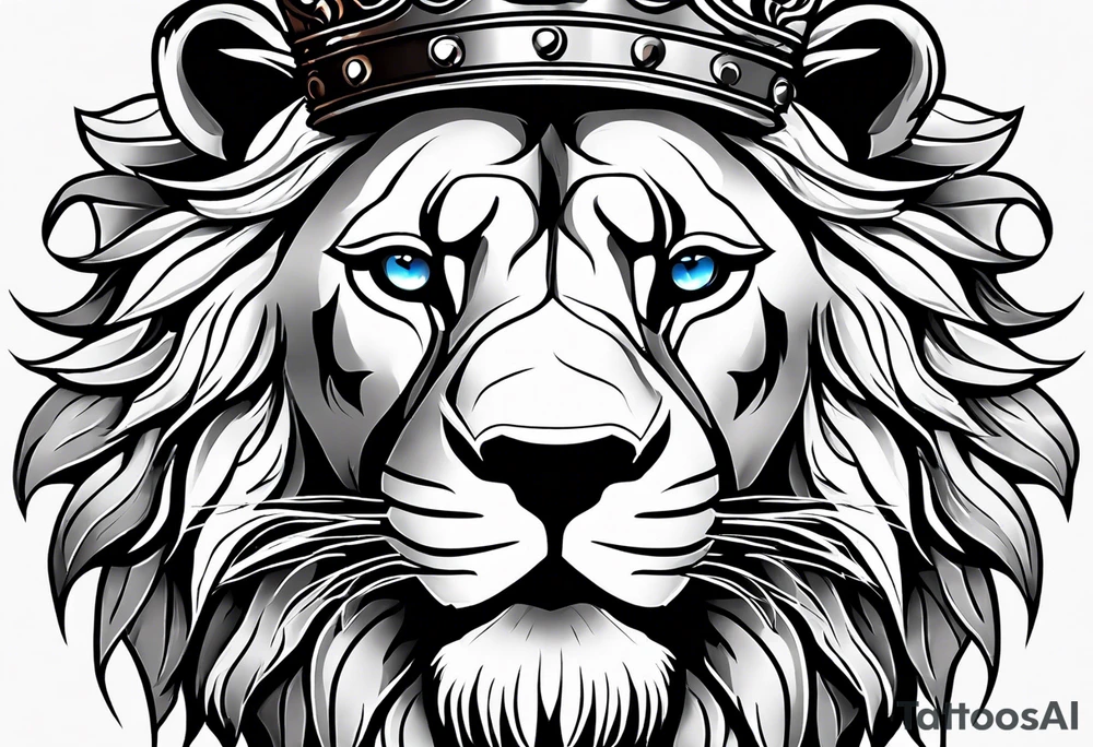 lion with a crown and blue
 eyes and mouth open teeth showing and blood coming out tattoo idea