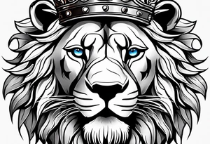 lion with a crown and blue
 eyes and mouth open teeth showing and blood coming out tattoo idea