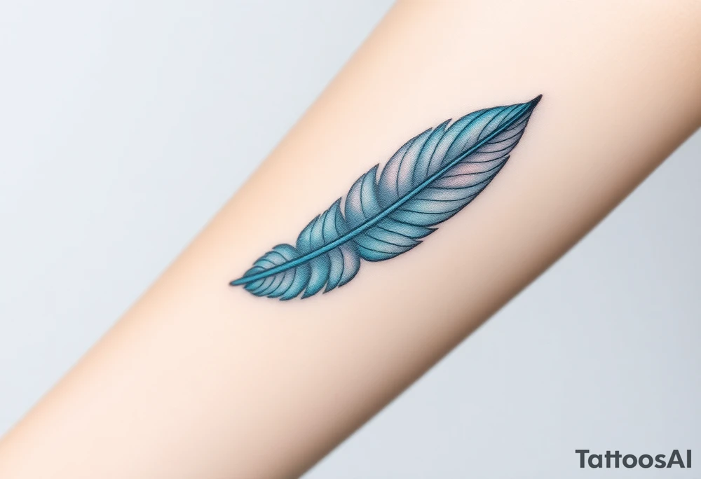 A heartbeat line curving around a delicate feather, colored in shades of teal, gray, and silver, representing lightness and freedom. tattoo idea