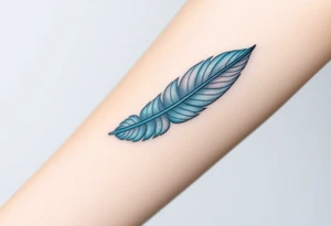 A heartbeat line curving around a delicate feather, colored in shades of teal, gray, and silver, representing lightness and freedom. tattoo idea