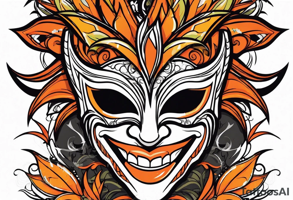 Laughing Male masquerade mask with orange and black thorns tattoo idea